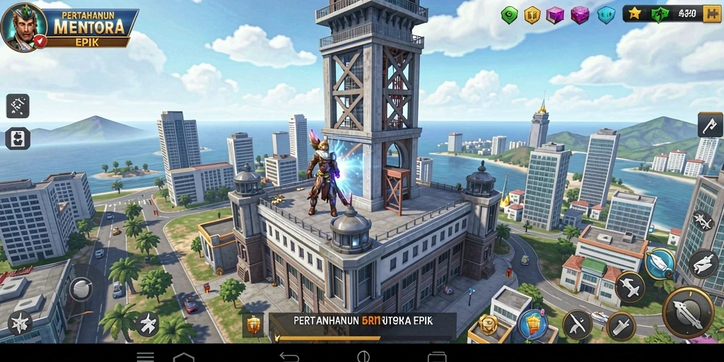 Tampilan gameplay menarik dari 5RT yang menampilkan strategi Tower Defense.