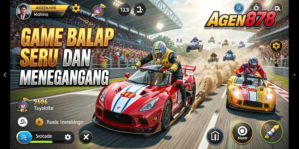 Tangkapan layar gameplay AGEN878 menampilkan aksi balapan seru di lintasan yang menantang.