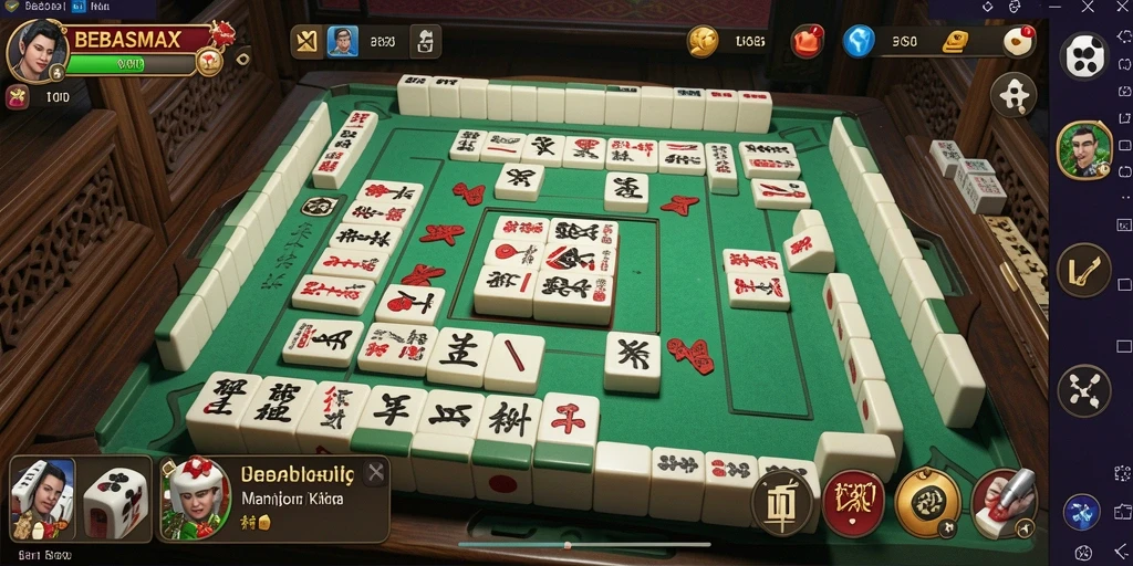 Screenshot gameplay BEBASMAX yang menampilkan ubin Mahjong yang berwarna-warni.