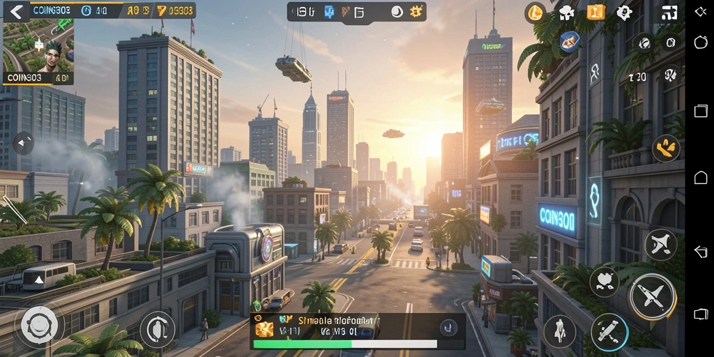 Tampilan gameplay COIN303 dengan elemen simulasi menarik.