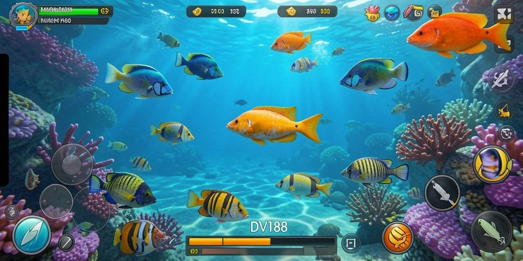 Tangkapan ikan berwarna-warni dalam gameplay yang seru di DV188.