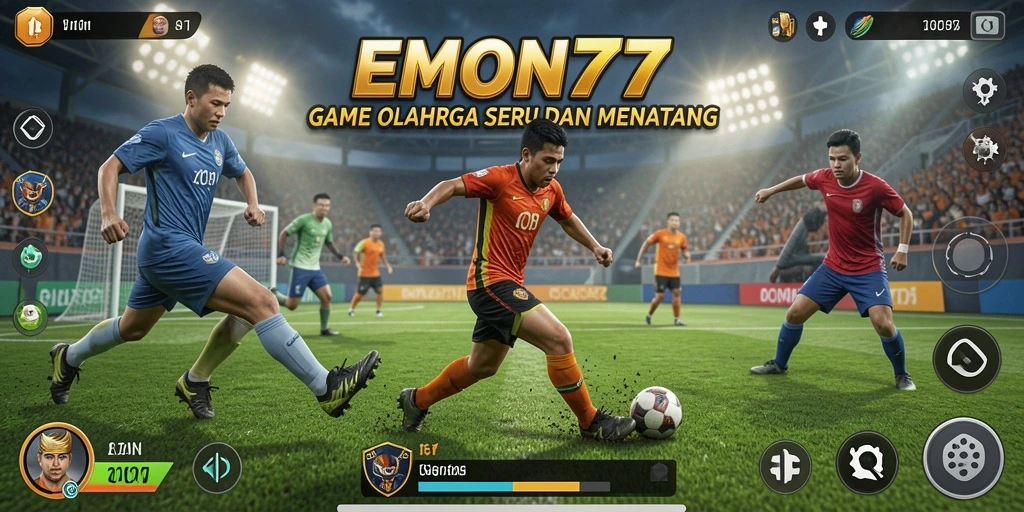 Screenshot utama gameplay EMON77 menampilkan aksi olahraga yang mendebarkan.