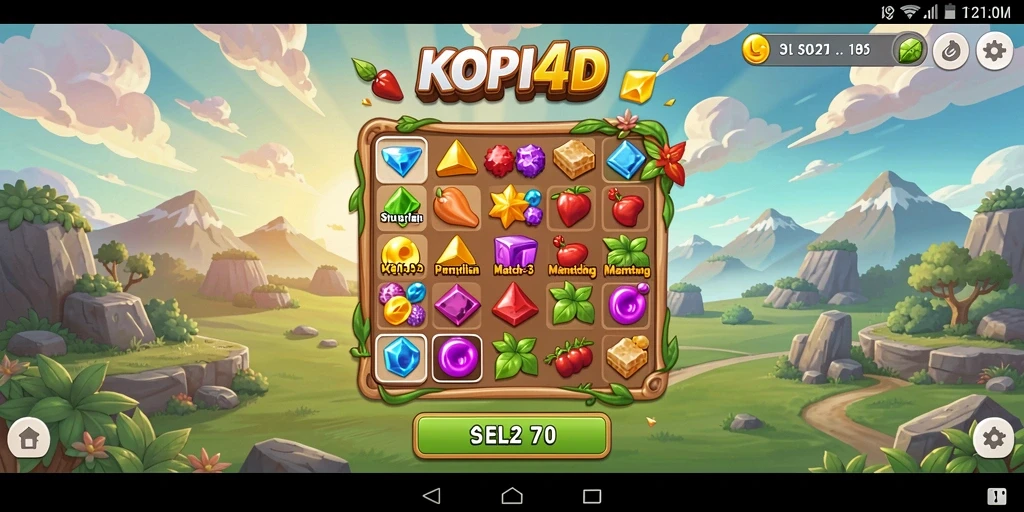 Screenshot KOPI4D menunjukkan gameplay menawan di level Match-3.