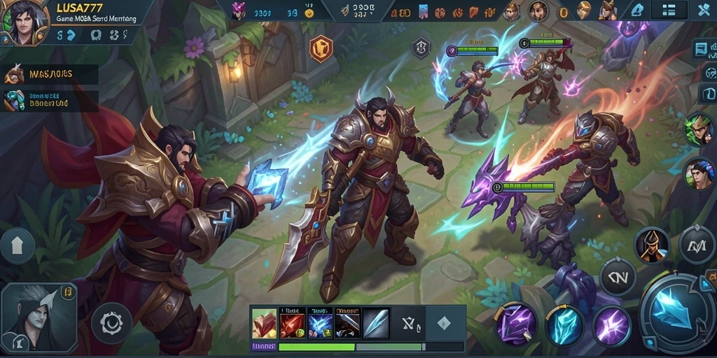 Tampilan action mendebarkan dalam gameplay LUSA777 MOBA.