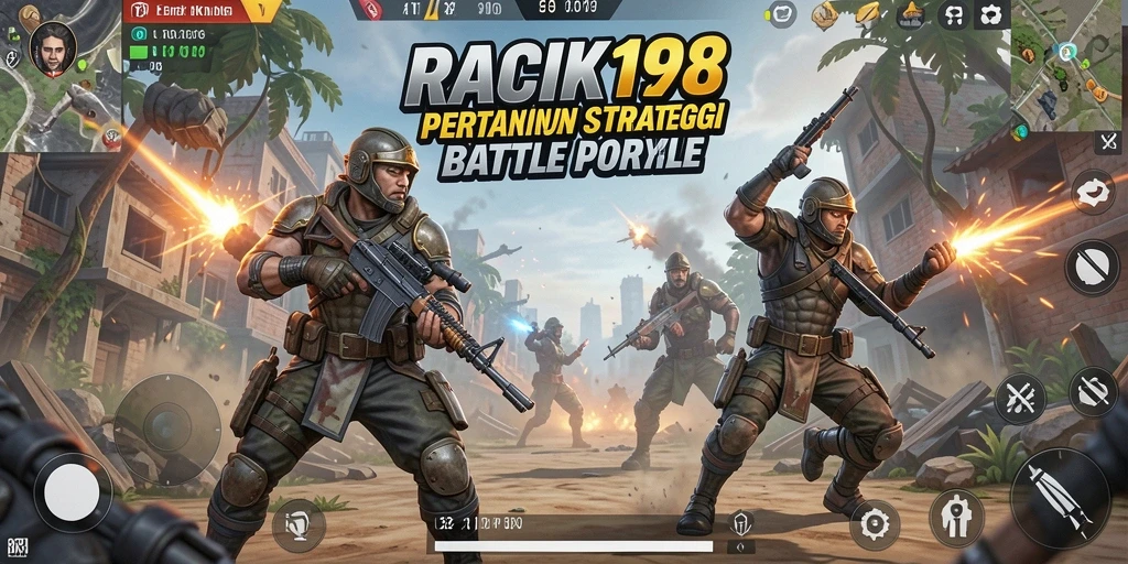 Tampilan gameplay seru di RACIK198 dengan pertarungan Battle Royale yang mendebarkan.