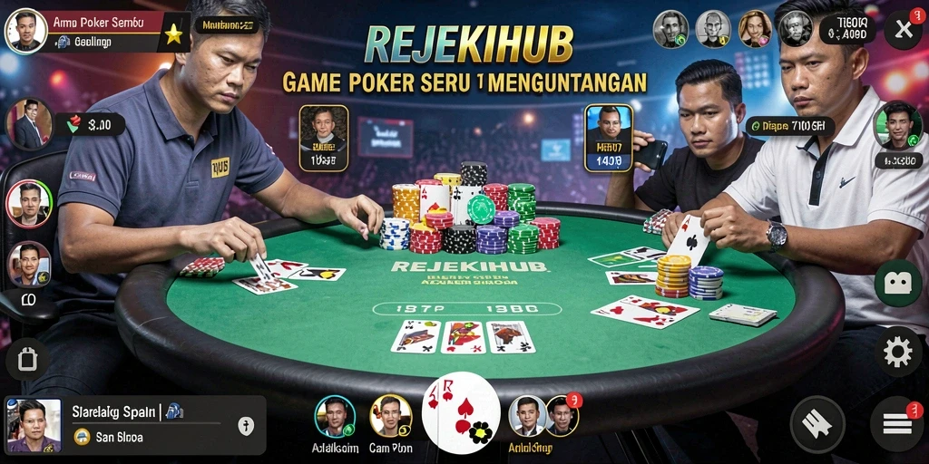 Screenshot gameplay Poker di REJEKIHUB menunjukkan suasana kompetitif yang mendebarkan.