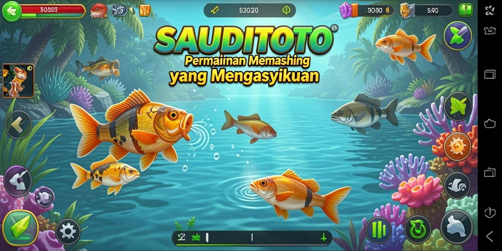 Tampilan gameplay SAUDITOTO yang menampilkan aksi memancing seru.