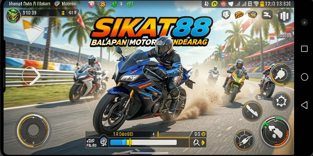 Screenshot SIKAT88 menampilkan aksi balapan motor yang seru.